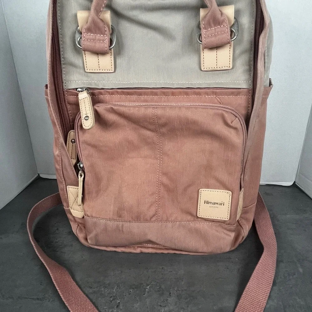 Himawari Travel Backpack Pink Beige‎ Nylon Multi Pocket School Laptop Bag